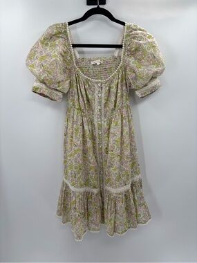 LOVE THE LABEL anthropologie Josepha floral boho white dress smocked size xs